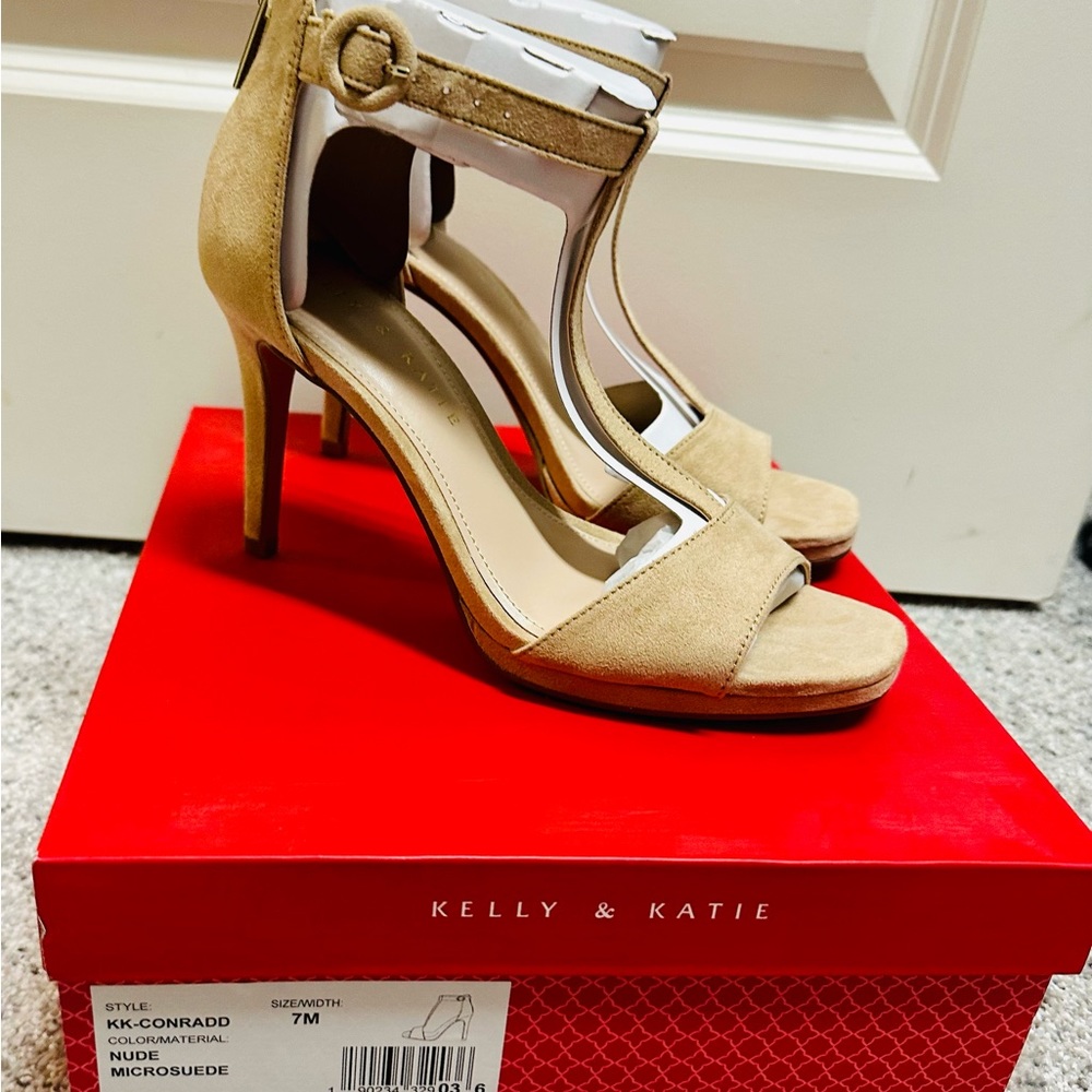Kelly & Katie Microsuede Nude Heels / Sandals